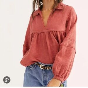 Free People Gauzy V-Neck Peasant Top